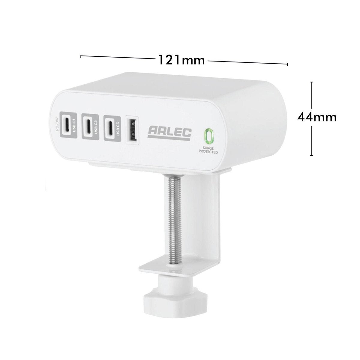 Arlec 2 Outlet USB C Powerboard 1.8m - Desktop Clamp - White - Surge Protection - SuperSaverAU - view 3