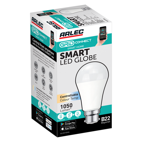 Arlec B22 LED 12W CCT Colour Smart Globe 1050lm 1 Pack