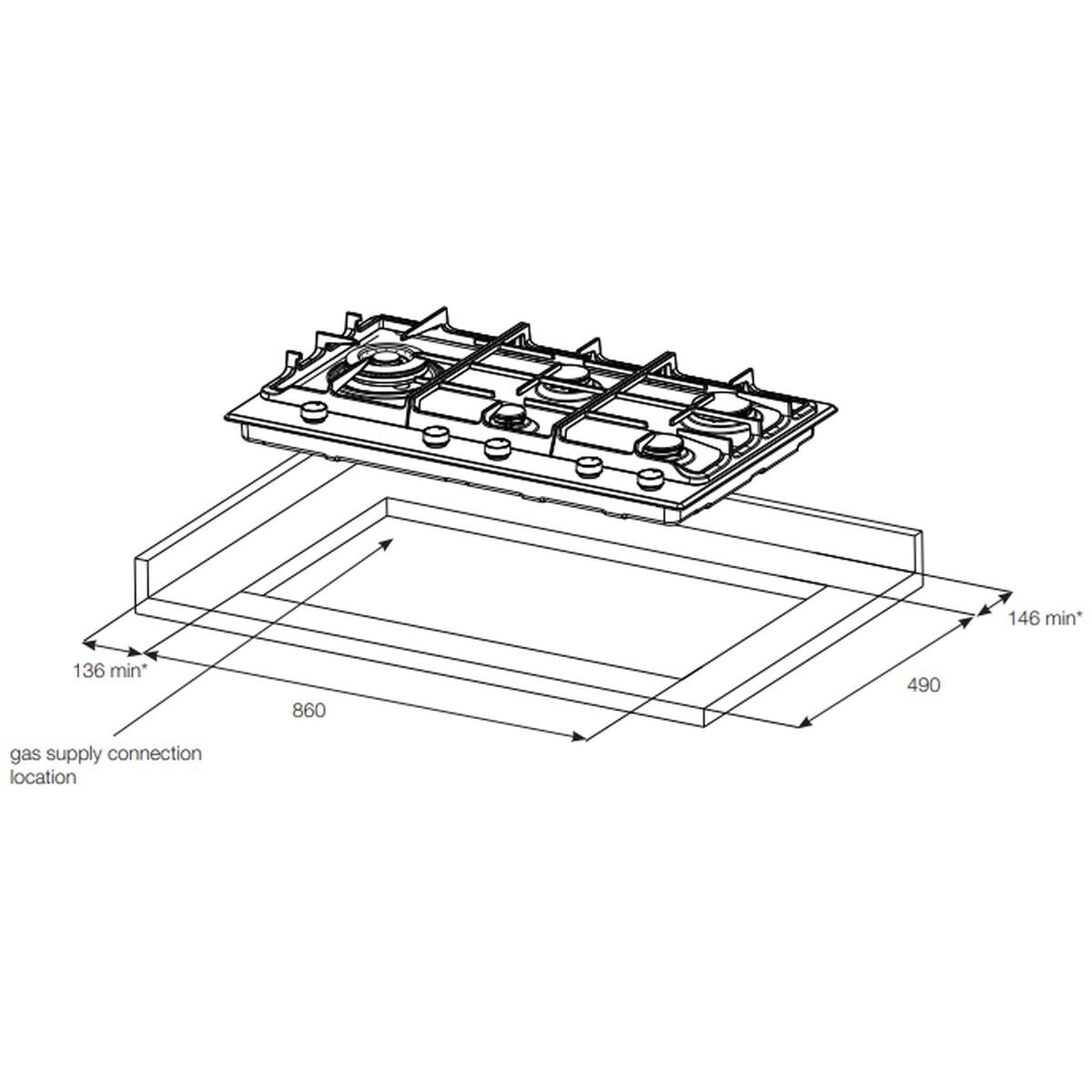 Electrolux 90cm Natural Gas Cooktop - Black Ceramic Glass, 24MJ Wok Burner, One-Step Ignition - EHG955BE