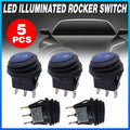12V 20A Round Waterproof LED Rocker Switch for Cars and Boats, Set of 5