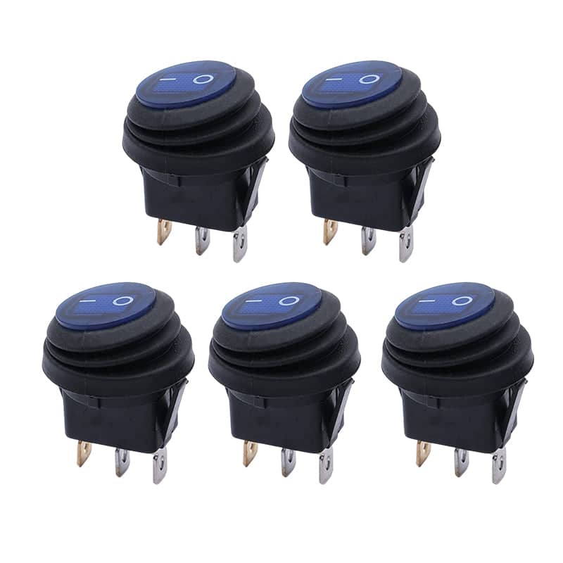 12V 20A Round Waterproof LED Rocker Switch for Cars and Boats, Set of 5 - view 2