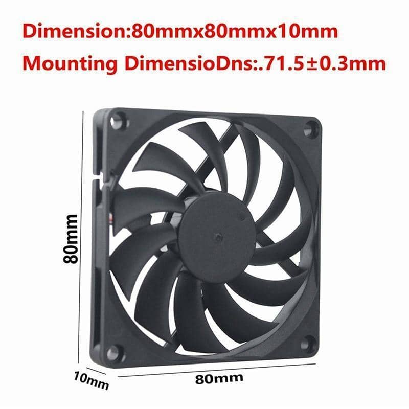 12V 80mm DC Cooling Fan 2-Pin Brushless for PC Case or Hydroponics - Pack of 2 - view 3