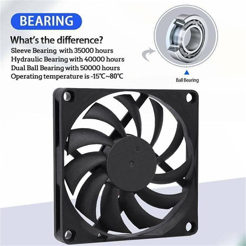 12V 80mm DC Cooling Fan 2-Pin Brushless for PC Case or Hydroponics - Pack of 2 - view 4
