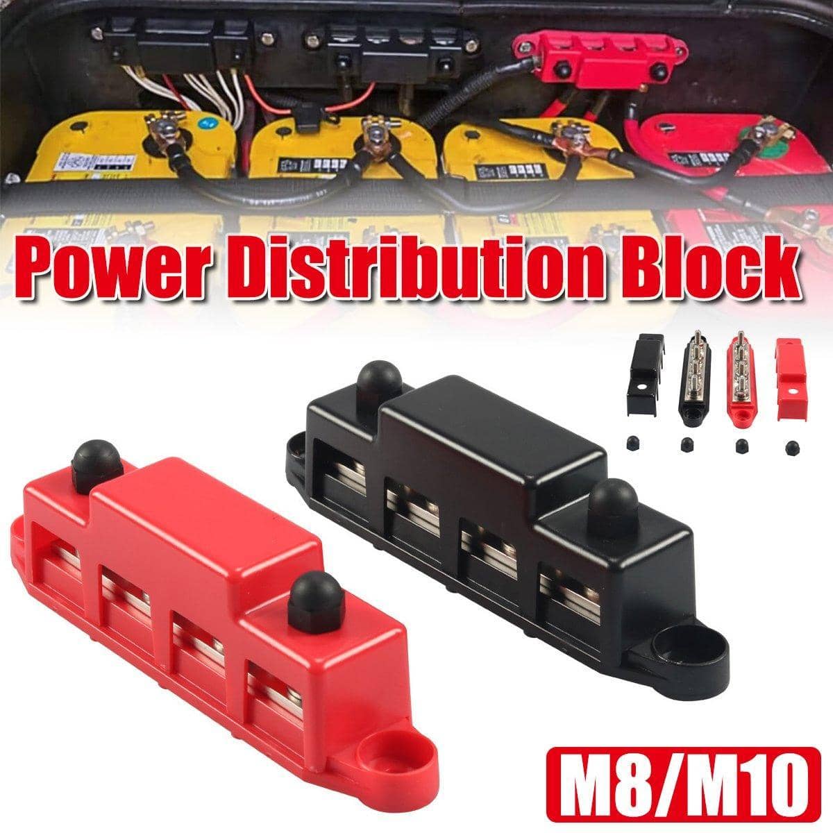 12V Power Distribution Block, M8 - Red and Black - view 2