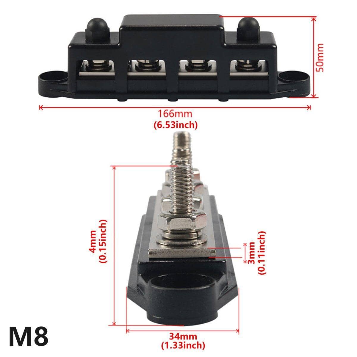 12V Power Distribution Block, M8 - Red and Black - view 5