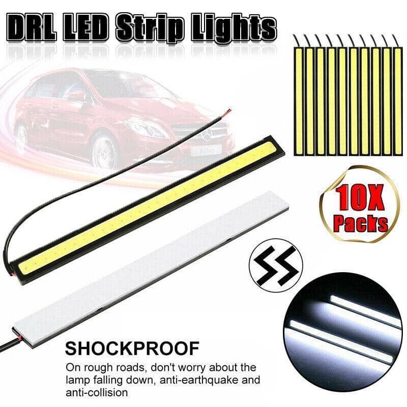 12V Waterproof White DRL LED Strip Lights for Cars, Boats and Caravans - Pack of 10