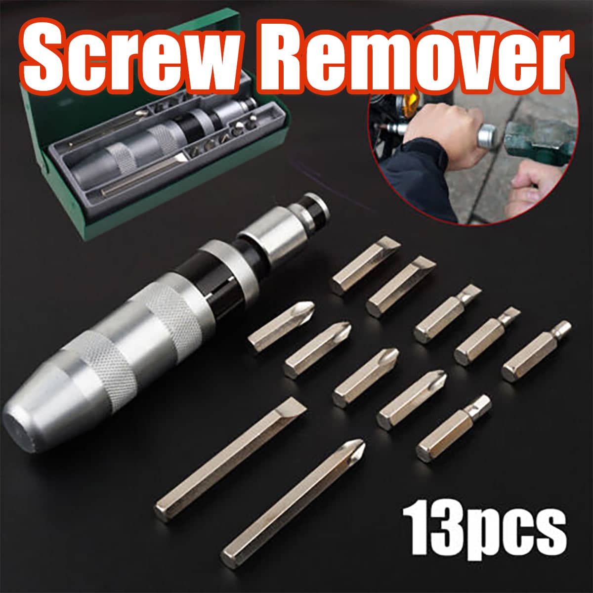 13-Piece Impact Driver Bit Set with Phillips, Flathead and Hex Bits