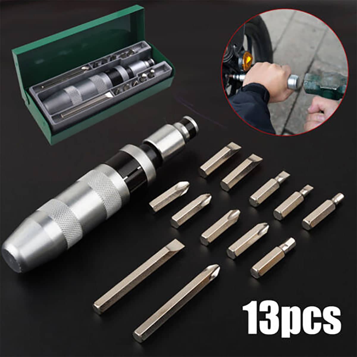 13-Piece Impact Driver Bit Set with Phillips, Flathead and Hex Bits - view 5
