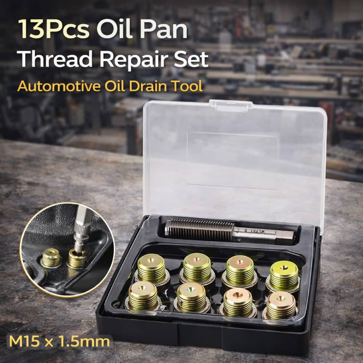 13 Piece Oil Pan Thread Repair Kit M15 x 1.5 for Car Engine Maintenance