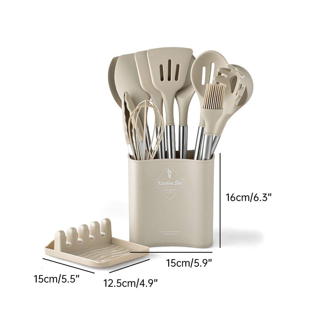 13-Piece Silicone Kitchen Utensil Set, Stainless Steel Handles - Black - view 4