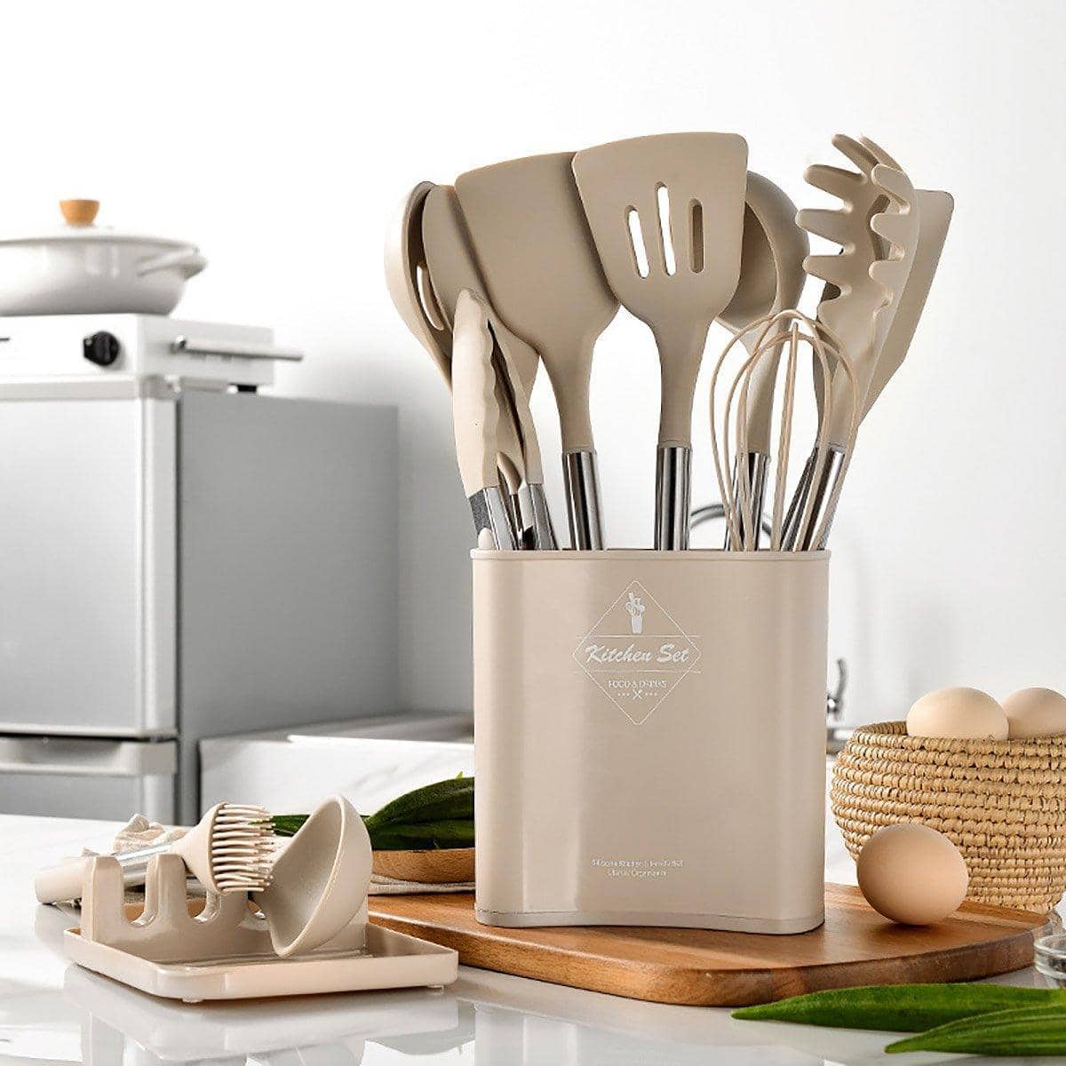 13-Piece Silicone Kitchen Utensil Set, Stainless Steel Handles - Black - view 5