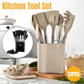 13-Piece Silicone Kitchen Utensil Set, Stainless Steel Handles - Khaki - view 2