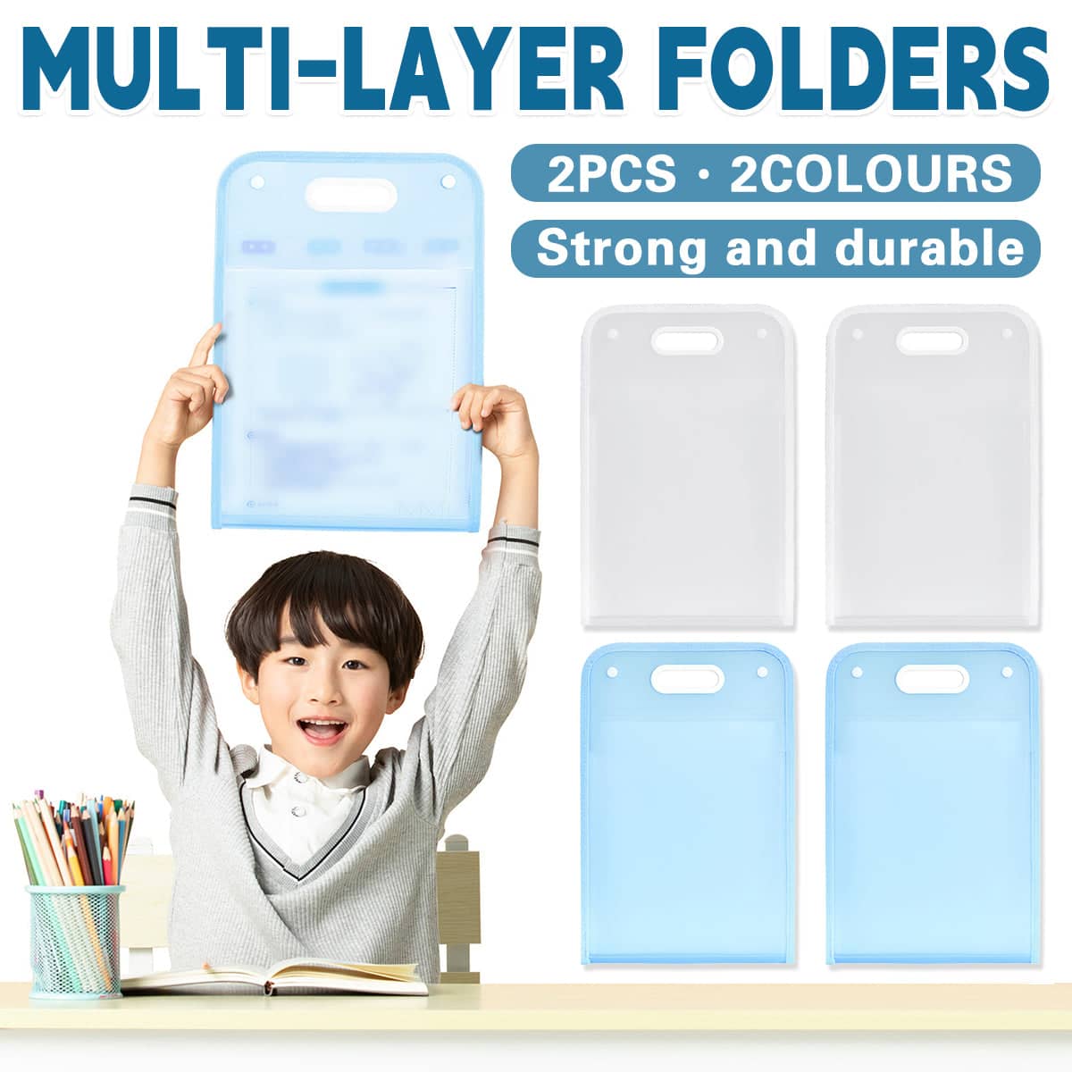 13 Pocket A4 File Storage Bag Organiser - Blue, Pack of 2 - view 2