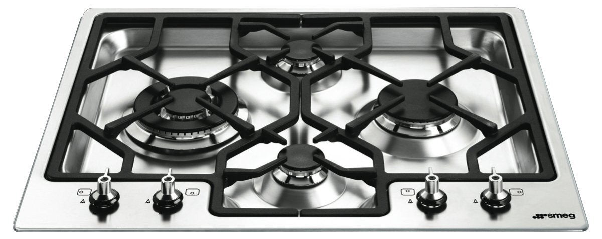 Smeg 60cm 4 Burner Gas Cooktop - Stainless Steel - Ultra-Rapid Wok Burner - Easy Clean Hob - PGA64