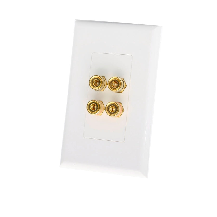 Studio Acoustic 4 x 4mm Banana Socket Binding Post Wall Plate - Heavy Duty Metal, White