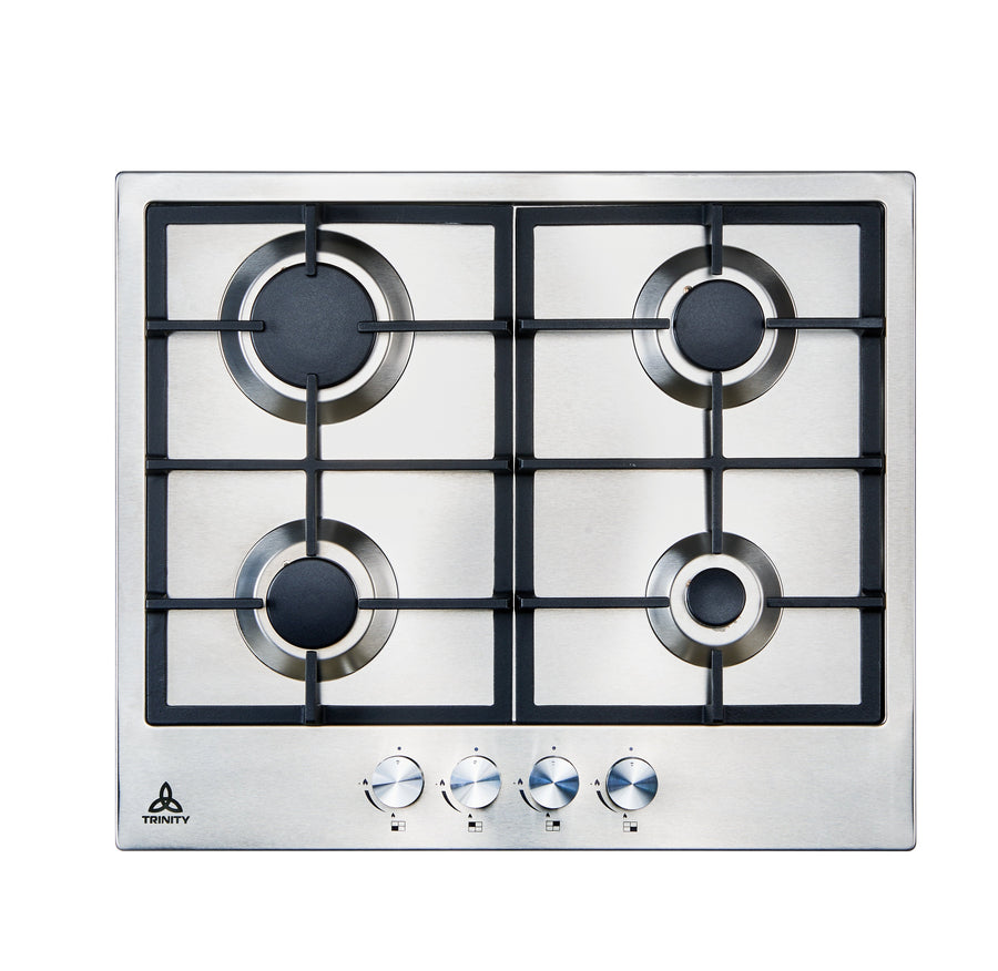 Trinity 60cm 4 Burner Gas Cooktop - Stainless Steel - Flame Failure Device - Cast Iron Trivets - TRG604SS