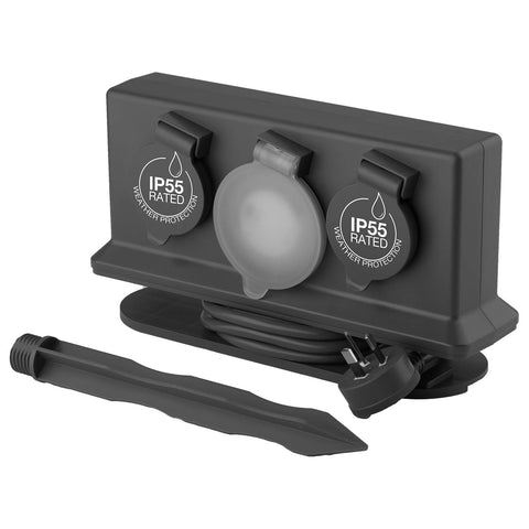 Arlec 4 Outlet Outdoor Powerboard with Timer and Removable Garden Stake, Dark Grey PB34BT-G