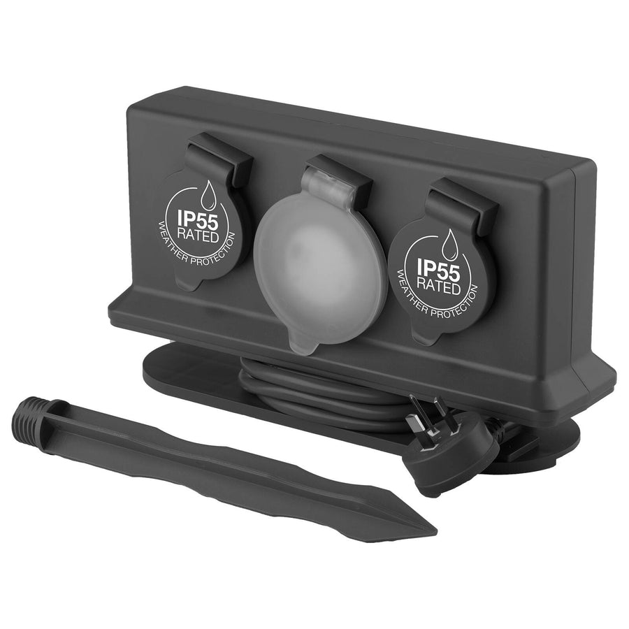 Arlec 4 Outlet Outdoor Powerboard with Timer and Removable Garden Stake, Dark Grey PB34BT-G