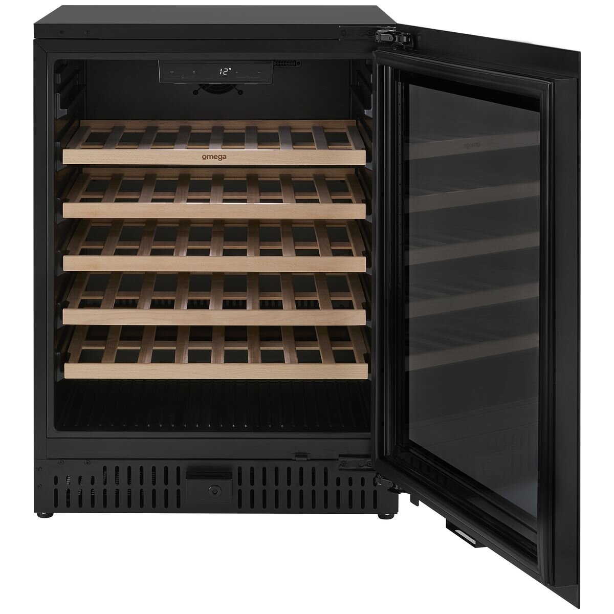 Omega 52 Bottle Single Zone Wine Cabinet - Black, Triple Glazed UV Glass, Built-In or Freestanding - OCW52SB