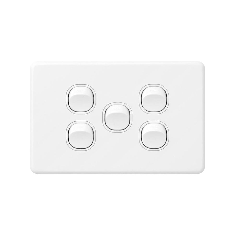 Deta X6 White Five Switch - 5 Gang - Polycarbonate - Classic Design - SuperSaverAU - view 1