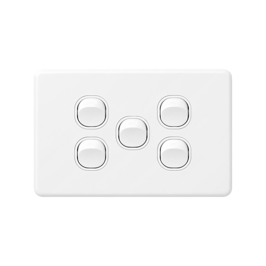 DETA X6 White Five Switch 5 Gang 10A 240V Polycarbonate Indoor 6155B