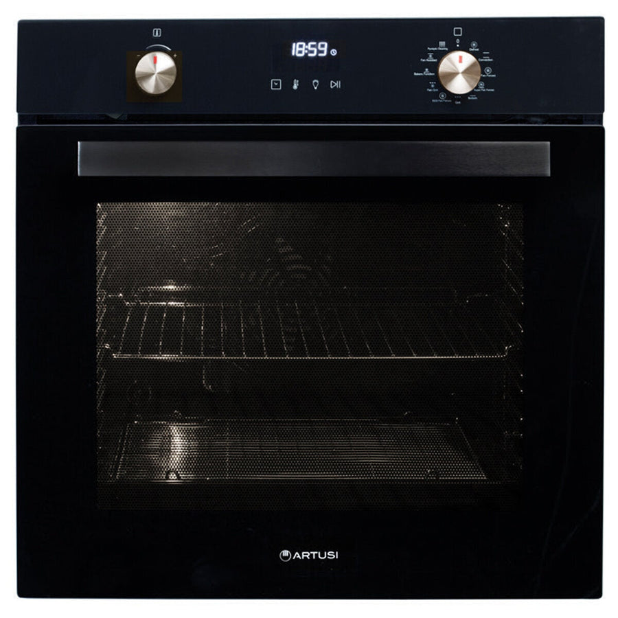 Artusi 60cm Black Glass Pyrolytic Oven - 88L Capacity, 11 Functions, Halogen Light - CAO610BP