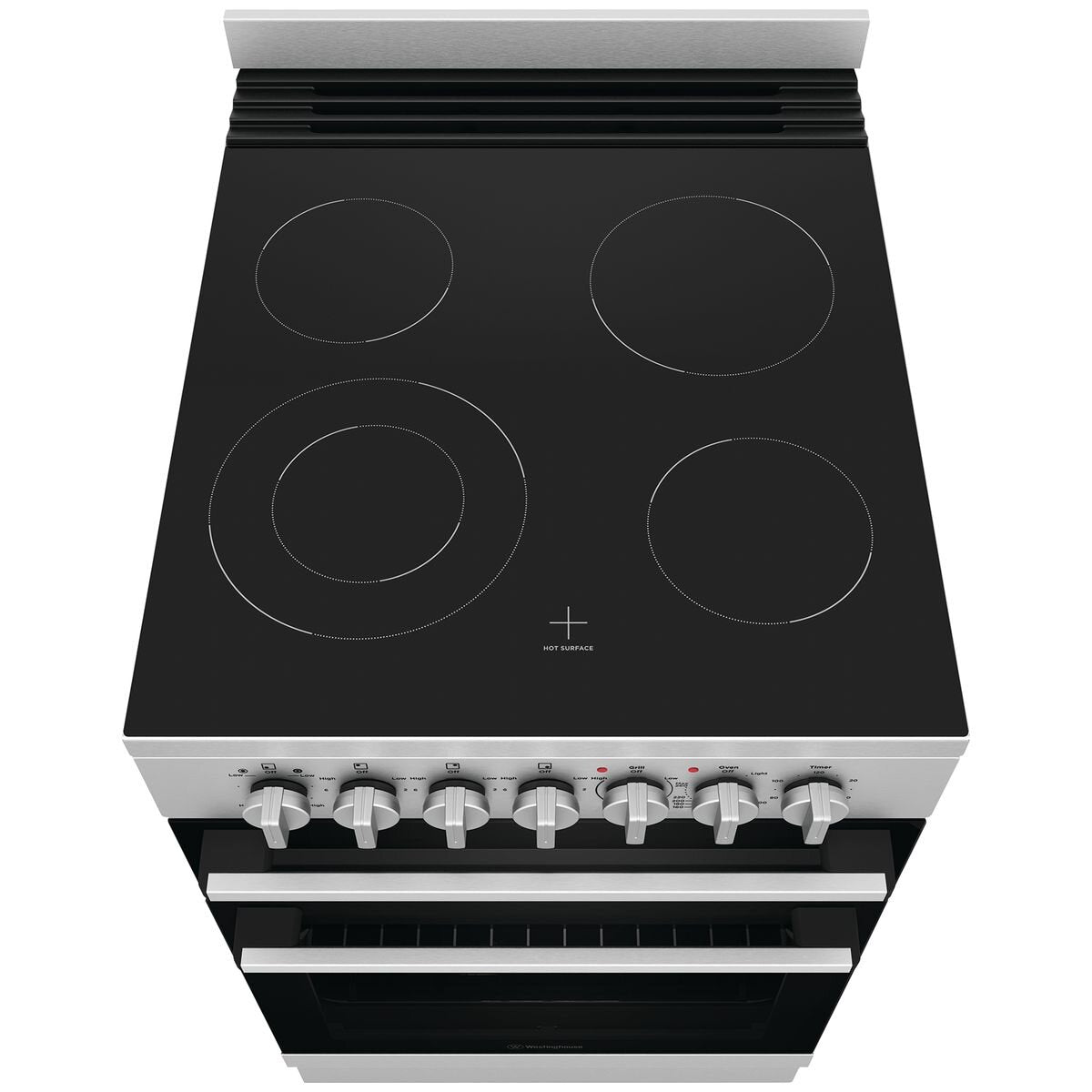 Westinghouse 54cm Electric Freestanding Oven - 80L, Separate Grill, Ceramic Cooktop - WFE542SCB