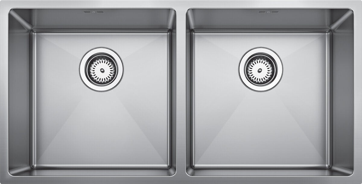 Blanco double bowl undermount sink - 18/10 stainless steel, two 32L bowls, designer waste - QUATR154040IUK5