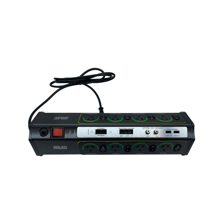 Arlec 8 Outlet 2 X Usb Coax Surge Protect Powerboard - SuperSaverAU - view 1