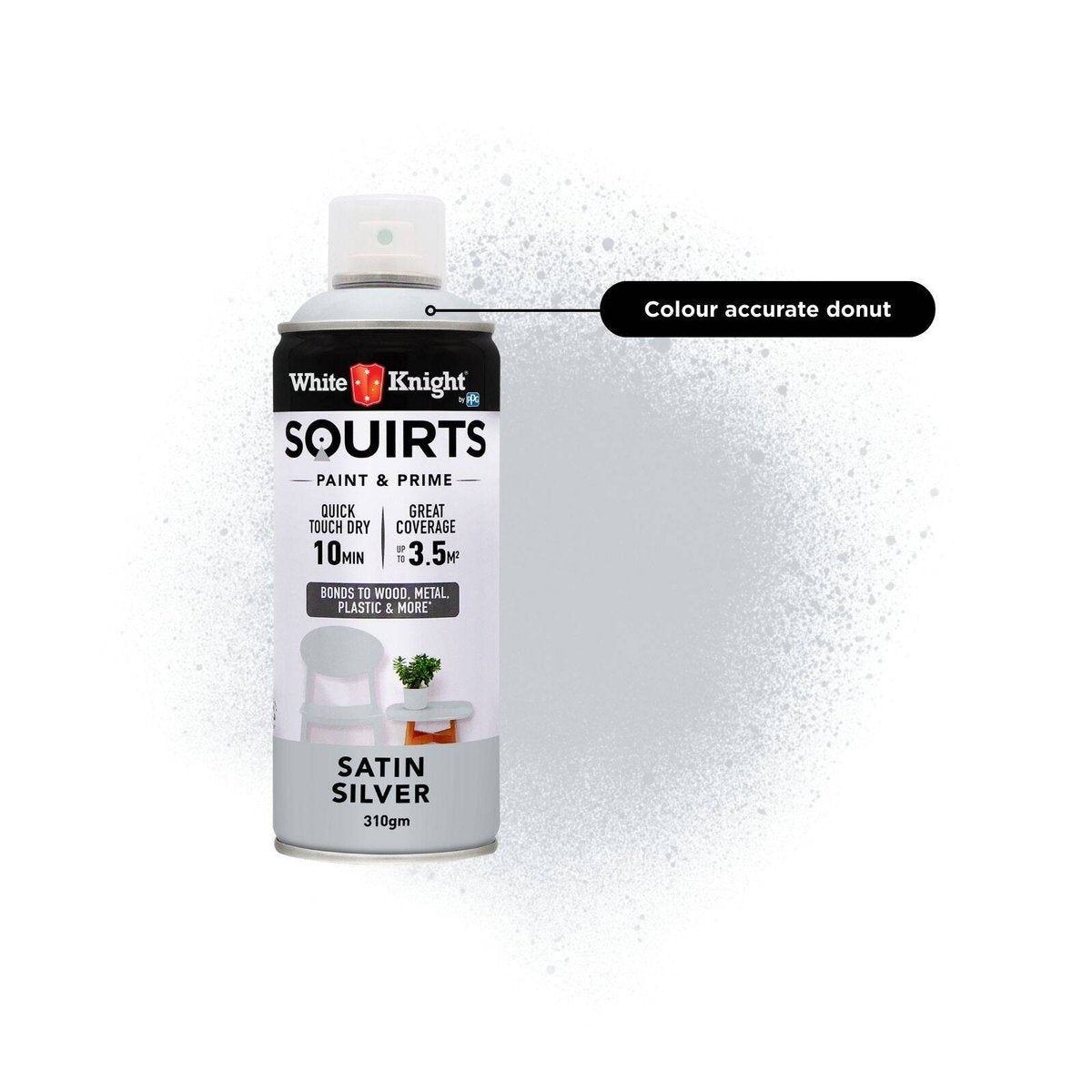 White Knight Squirts Silver Satin Spray Paint 310g Solvent Based Durable - SuperSaverAU - view 3