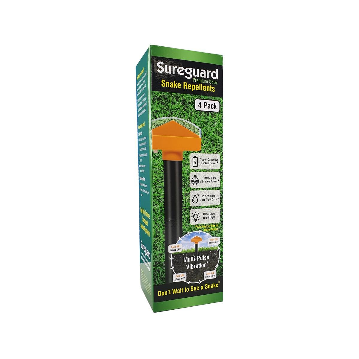Sureguard Premium Solar Snake Repellent 4 Pack - Multi-Pulse Vibration - 100mm x 100mm x 360mm - SuperSaverAU - view 1