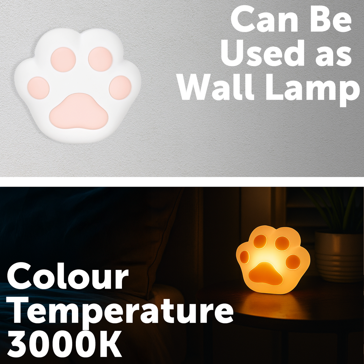 Arlec Pink Rechargeable Cat Paw Nightlight - 135mm x 143mm - Soft Silicone