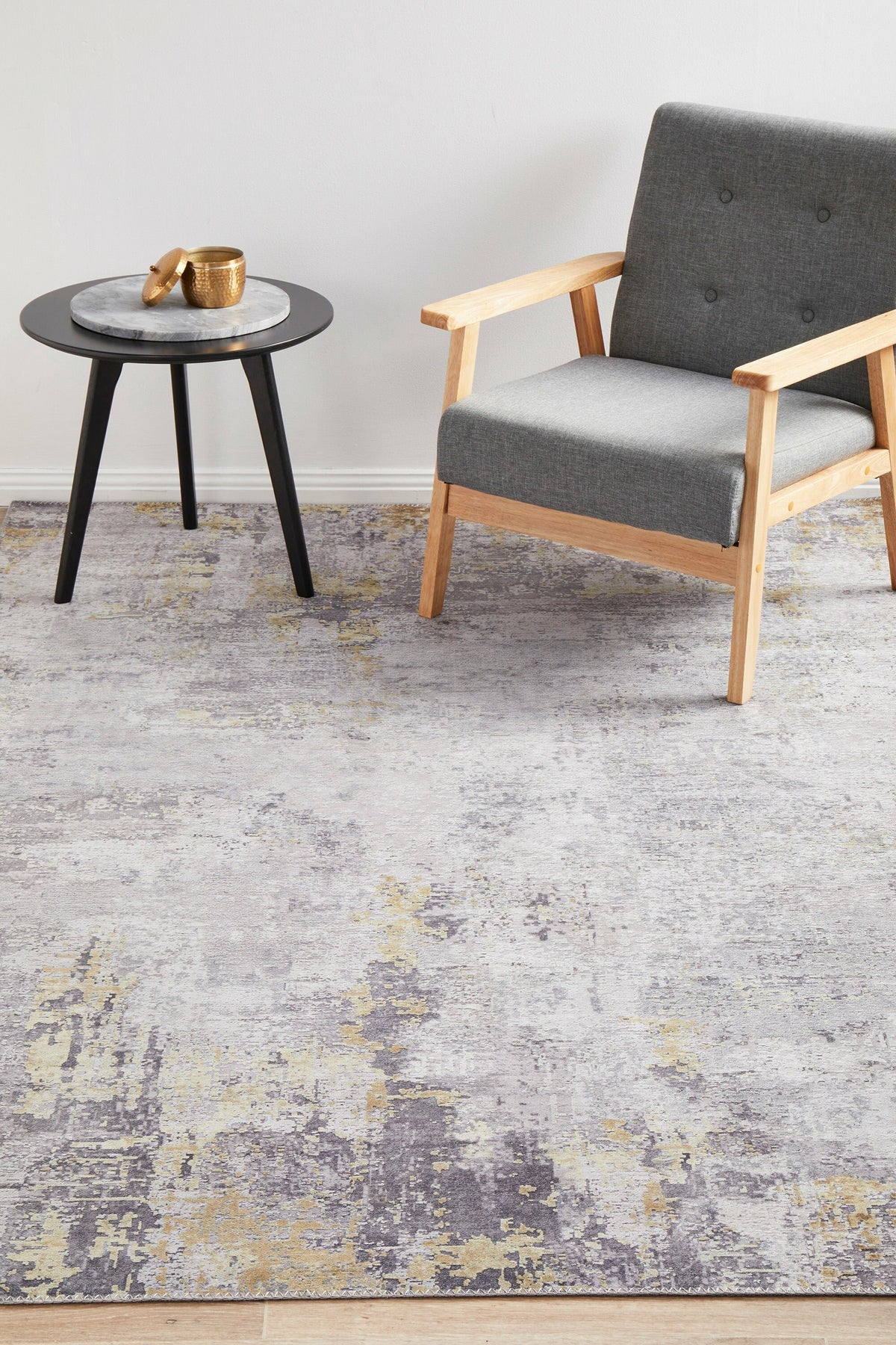 Rug Culture Illusions Medium Silver & Gold Polyester Rug 220x150cm - Power Loomed - ILU156GOLD220X150