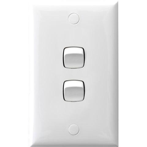 HPM 2 Gang Wall Switch 10A Plastic White Standard Size - SuperSaverAU - view 1