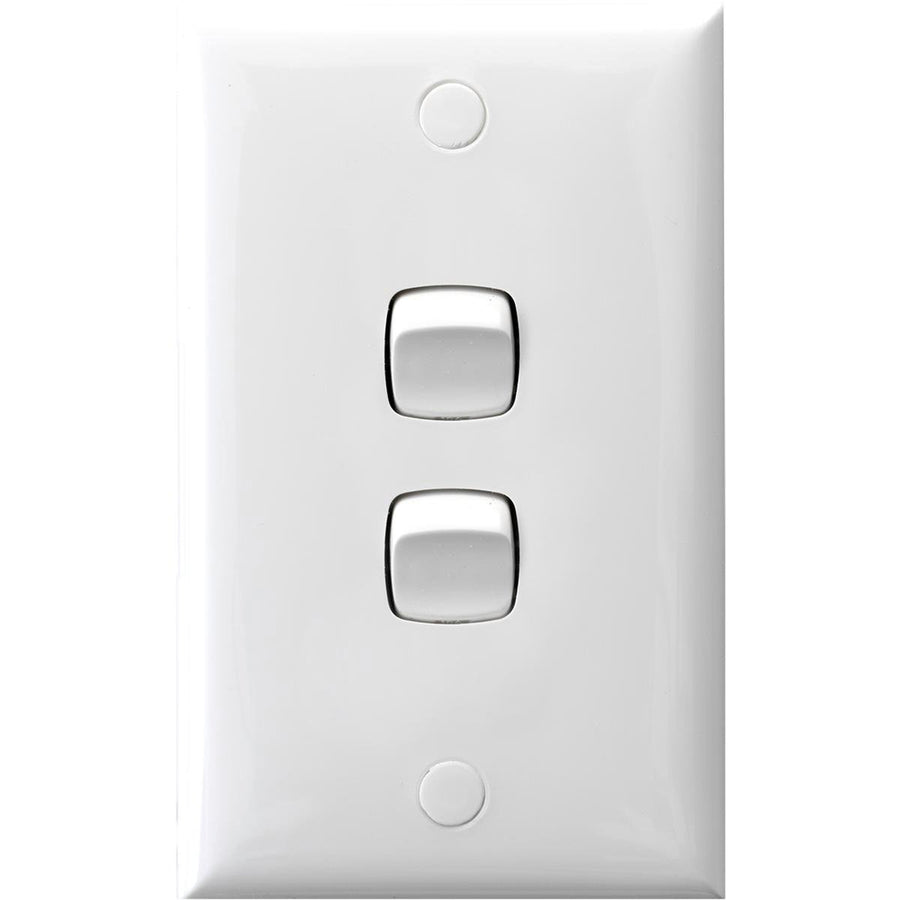 HPM 2 Gang Wall Switch 10A Plastic White Standard Size - SuperSaverAU - view 1