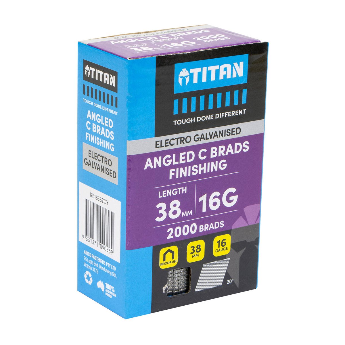 Titan 38mm 16 Gauge Electro Galvanised 20° Angled Collated Nail Brads Pack of 2000 - Chisel Point - Corrosion Resistant - SuperSaverAU - view 2