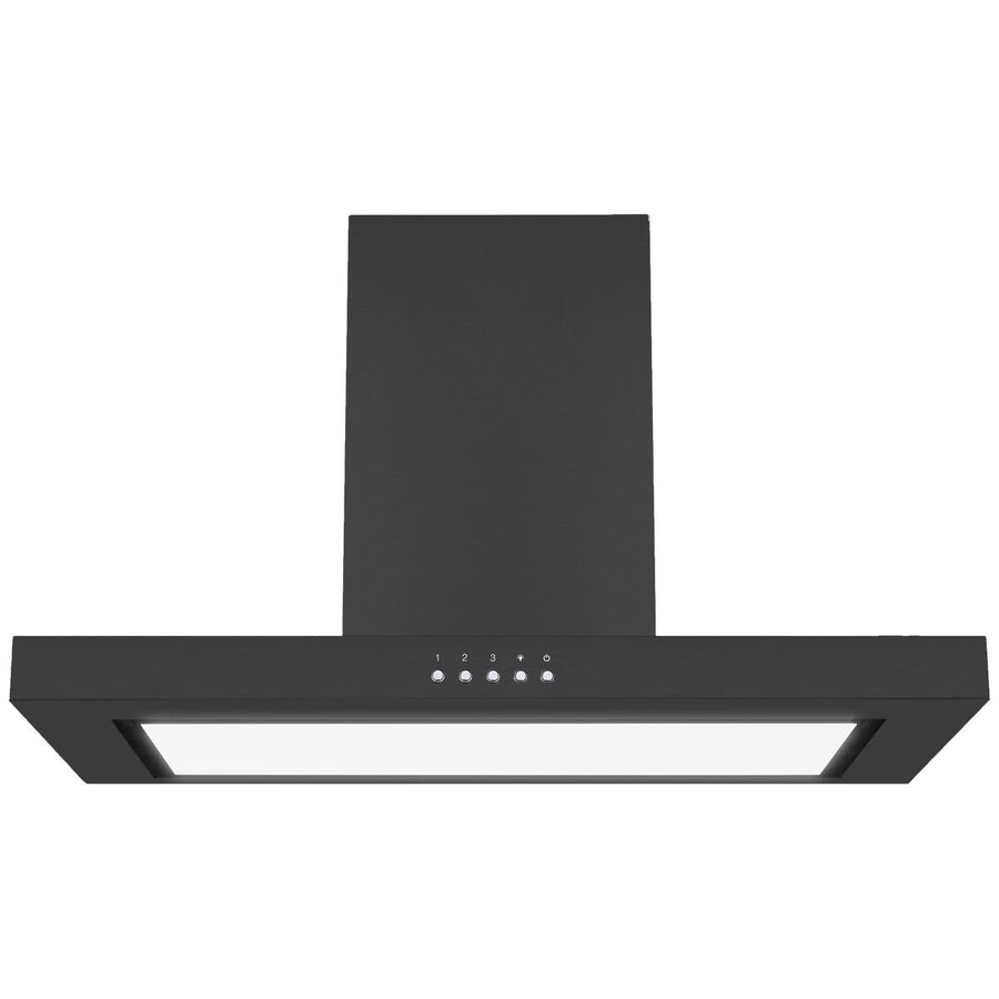 Omega 90cm Wall Canopy Rangehood - Matt Black - 752m³/h Air Capacity - 18W LED Light - ORC90MB
