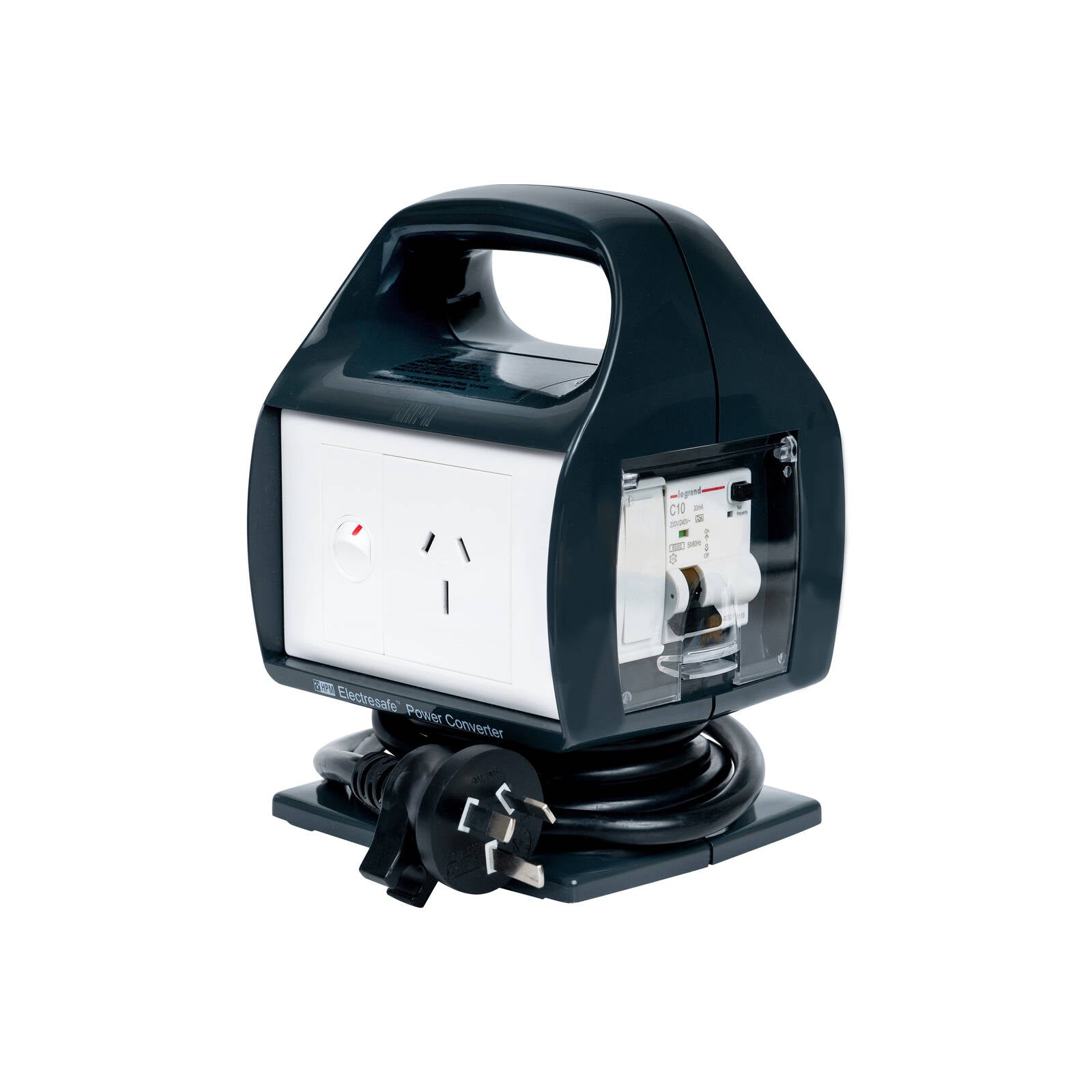 HPM 15A Single Outlet Power Convertor with RCBO Protection, Black PVC