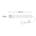 Arlec 4 Outlet Powerboard with USB 2A & 2C Charging Ports - 0.9m - White - Overload Protection - SuperSaverAU - view 4