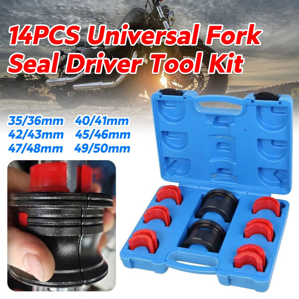 14 Piece Universal Fork Seal Driver Tool Kit 35 to 50 mm for Motorcycle Forks