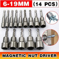 14 Sizes Socket Nut Driver Set with Bit Retention, 6-19mm Hex Shank