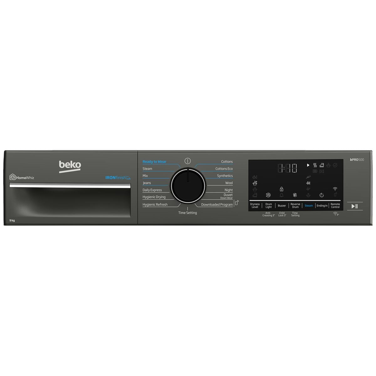 Beko 9kg Heat Pump Dryer - Graphite, Steam Care, Wi-Fi HomeWhiz Control, 9 Star Energy Rating - BDPB903SG