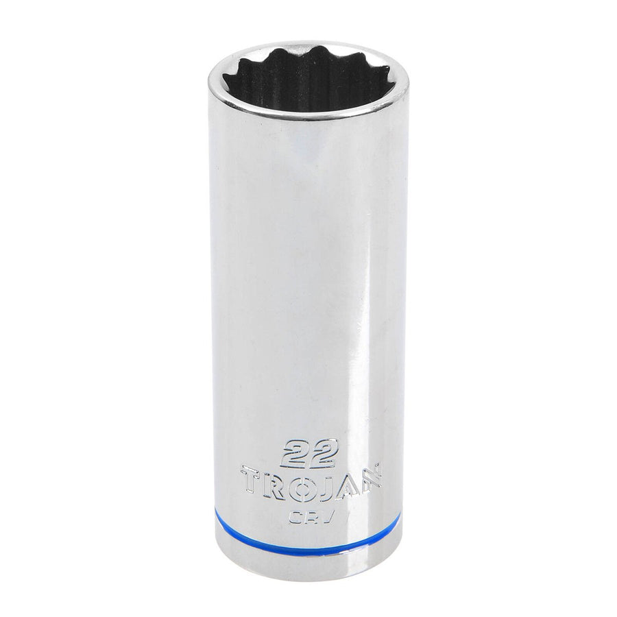 Trojan 22mm 1/2" Drive Deep Socket - Chrome Vanadium - Durable - 12 Point - SuperSaverAU - view 1