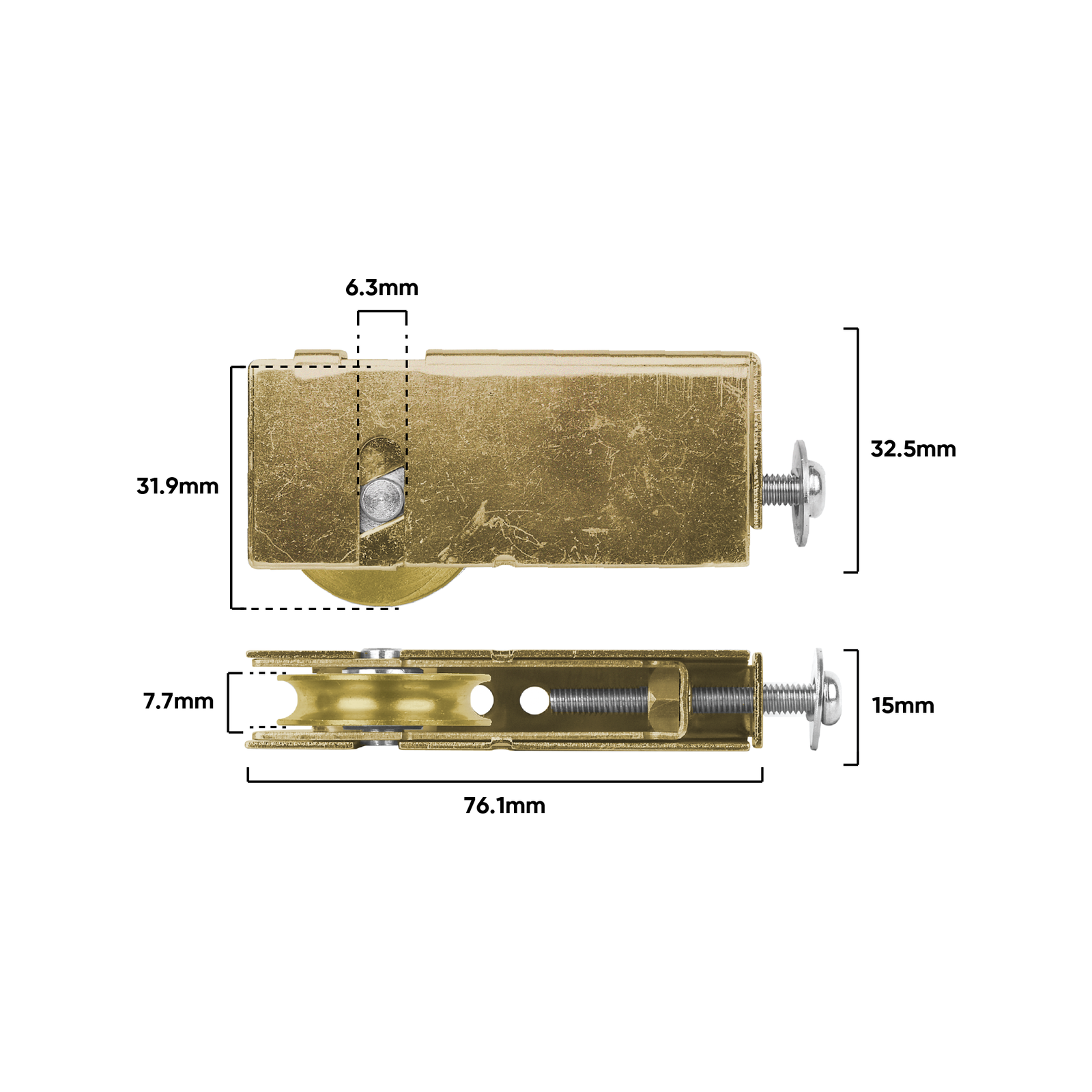 Rolltrak Adjustable Steel Carriage and Brass Roller - Patio Door