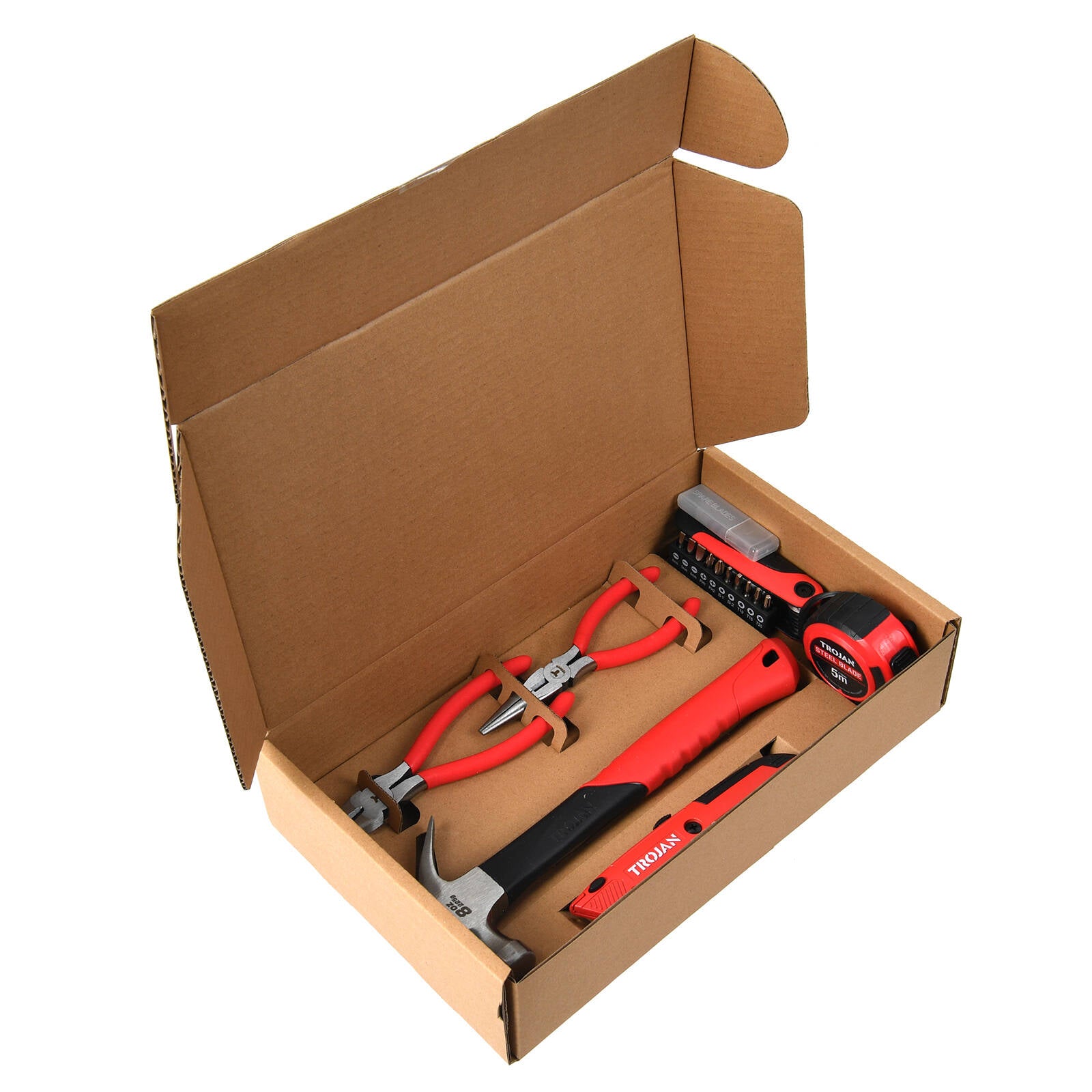 Trojan 35 Piece Tool Kit with Storage Bag, Claw Hammer, Pliers, Screwdriver Bits and Utility Knife