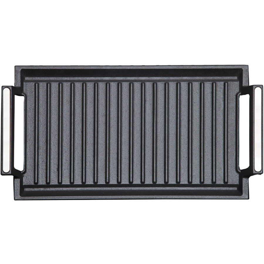 Artusi Cast Iron Griddle Plate for Induction Cooktops - Ribbed Surface, Carry Handles - AGRIDDLE
