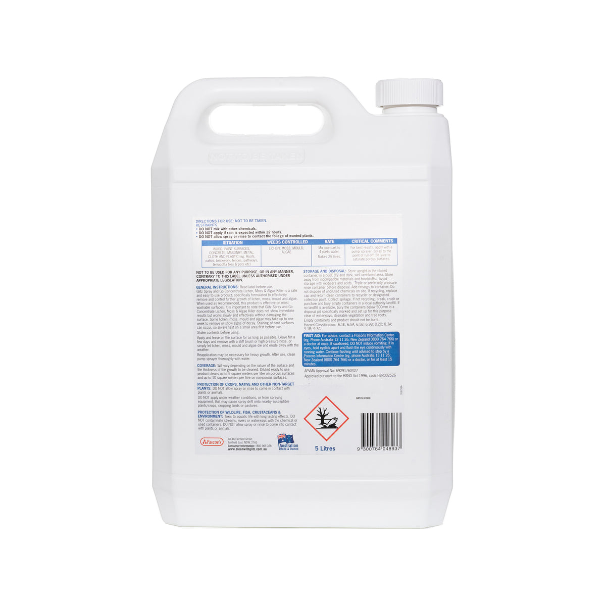 Glitz Spray and Go Concentrate 5L - Lichen, Moss, Mould & Algae Cleaner