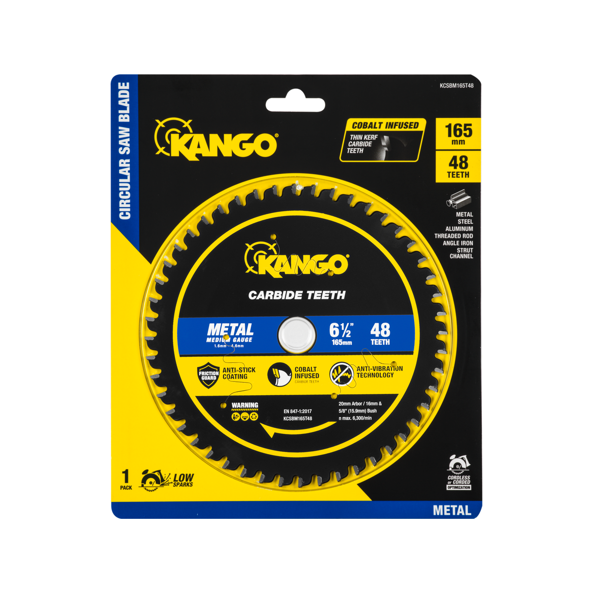 Kango 165mm 48T Metal Circular Saw Blade - Cobalt Carbide - Precision Cuts
