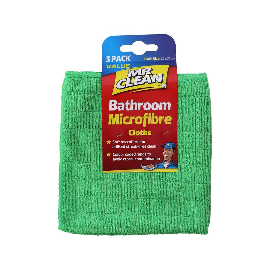 Mr Clean Bathroom Microfibre Cloth 3 Pack - 30 x 30 cm - Green - Chemical Free Cleaning - SuperSaverAU - view 1