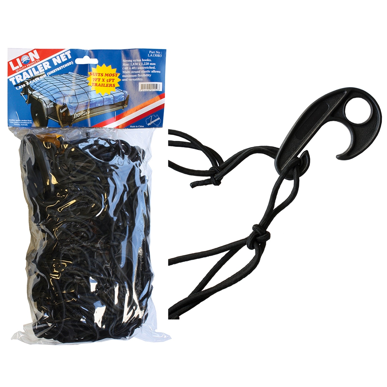 Lion 1800 x 1200mm Black Trailer Net with Hooks UV Protected